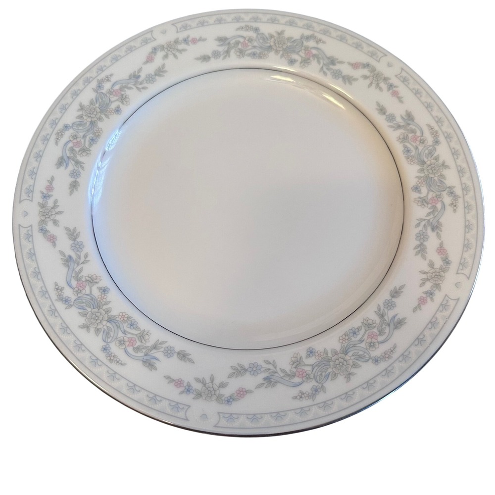 Excel Somerset Dinner Plate 10.75" White Floral Blue Pink Ribbon Excellent